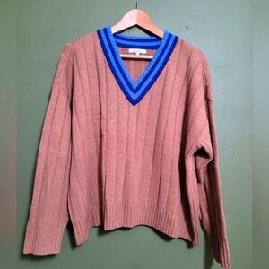 Madewell Ribbed V-Neck Sweater – Brown & Blue – Size Large